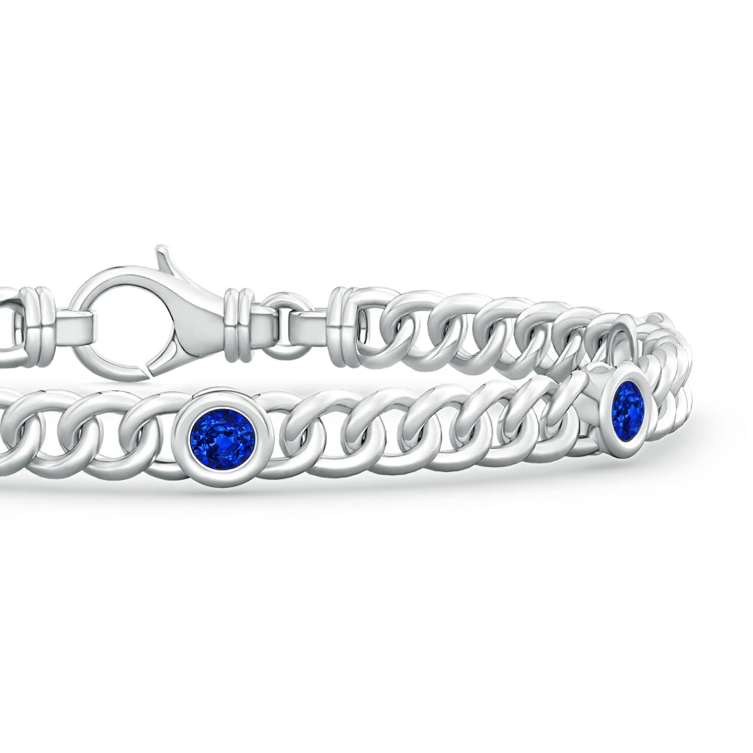 3.5mm AAAA Bezel-Set Blue Sapphire Curb Chain Link Bracelet in White Gold