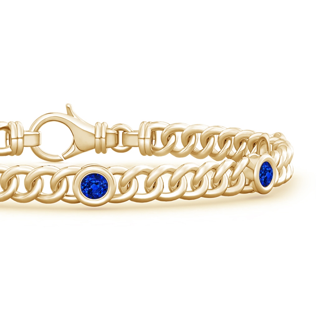3.5mm Lab-Grown Bezel-Set Blue Sapphire Curb Chain Link Bracelet in Yellow Gold - side 199