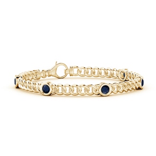4mm A Bezel-Set Blue Sapphire Curb Chain Link Bracelet in 10K Yellow Gold