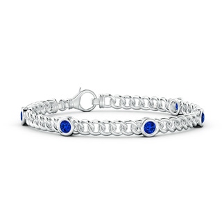 4mm Lab-Grown Bezel-Set Blue Sapphire Curb Chain Link Bracelet in White Gold