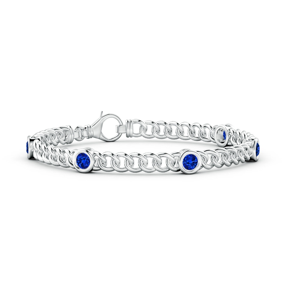 4mm Lab-Grown Bezel-Set Blue Sapphire Curb Chain Link Bracelet in White Gold 