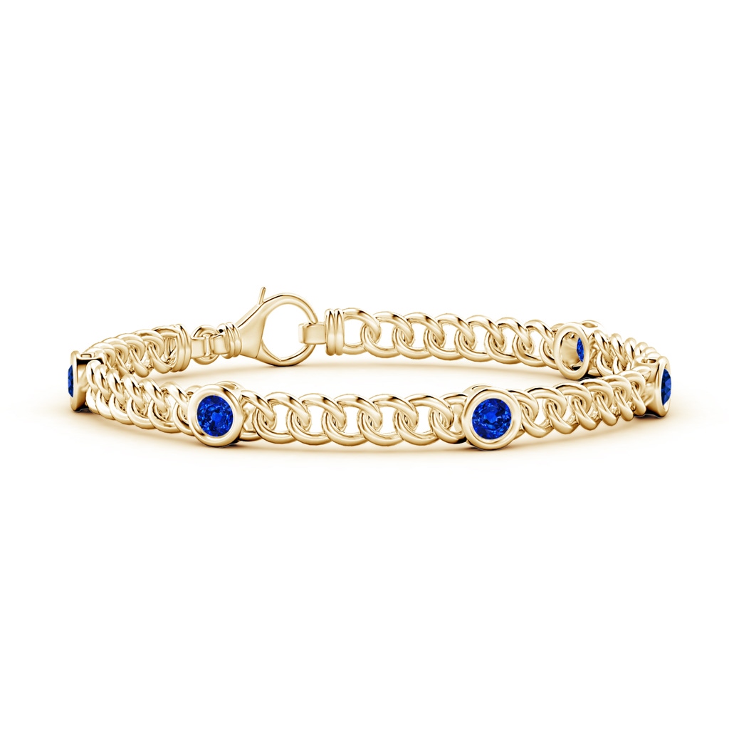 4mm AAAA Bezel-Set Blue Sapphire Curb Chain Link Bracelet in Yellow Gold