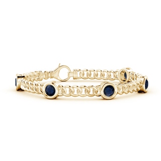 5mm A Bezel-Set Blue Sapphire Curb Chain Link Bracelet in 10K Yellow Gold