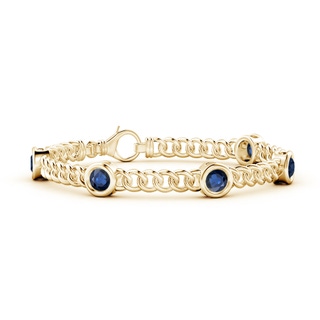 5mm AA Bezel-Set Blue Sapphire Curb Chain Link Bracelet in 10K Yellow Gold