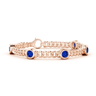 5mm Lab-Grown Bezel-Set Blue Sapphire Curb Chain Link Bracelet in 10K Rose Gold