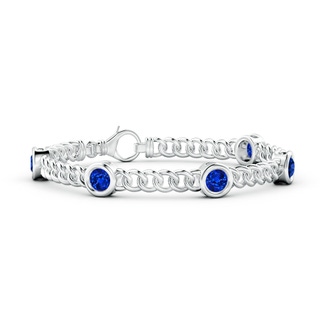 5mm Lab-Grown Bezel-Set Blue Sapphire Curb Chain Link Bracelet in White Gold