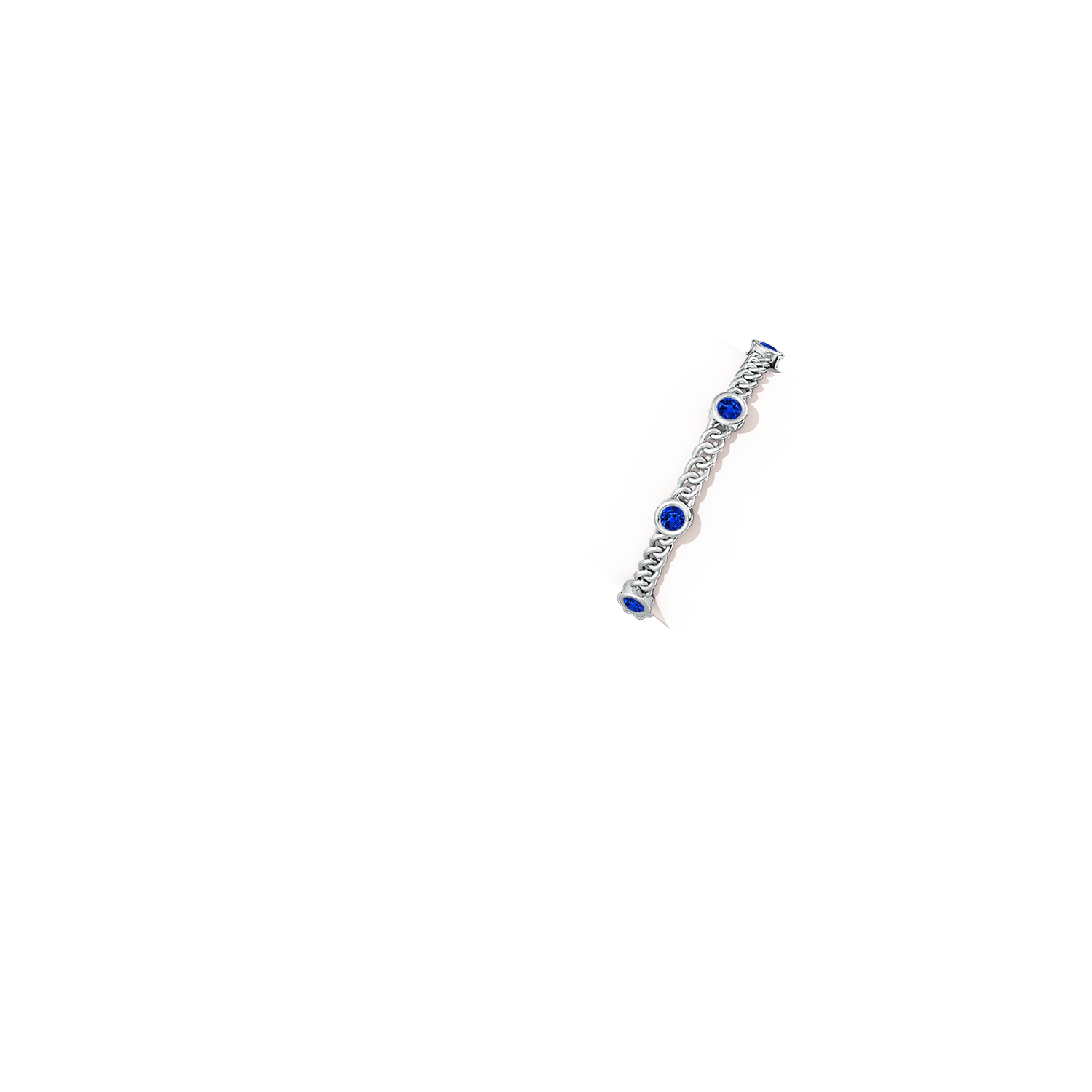 5mm AAAA Bezel-Set Blue Sapphire Curb Chain Link Bracelet in White Gold - body_arm