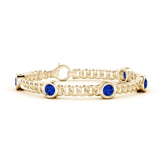 5mm AAAA Bezel-Set Blue Sapphire Curb Chain Link Bracelet in Yellow Gold