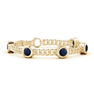 6mm A Bezel-Set Blue Sapphire Curb Chain Link Bracelet in 10K Yellow Gold