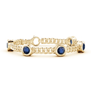 6mm AA Bezel-Set Blue Sapphire Curb Chain Link Bracelet in 10K Yellow Gold