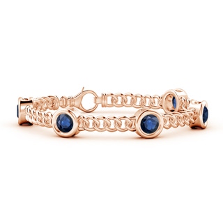 6mm AA Bezel-Set Blue Sapphire Curb Chain Link Bracelet in Rose Gold