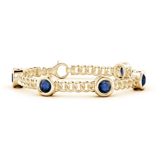 6mm AA Bezel-Set Blue Sapphire Curb Chain Link Bracelet in Yellow Gold