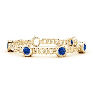 6mm AAA Bezel-Set Blue Sapphire Curb Chain Link Bracelet in 10K Yellow Gold