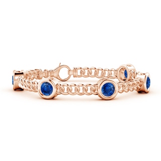 6mm AAA Bezel-Set Blue Sapphire Curb Chain Link Bracelet in 9K Rose Gold