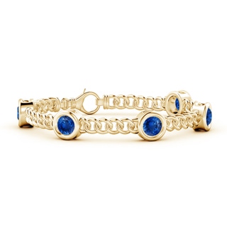 6mm AAA Bezel-Set Blue Sapphire Curb Chain Link Bracelet in Yellow Gold