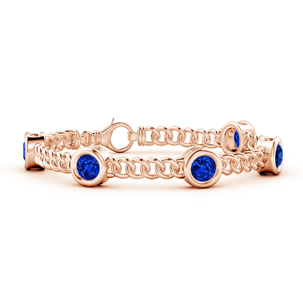 6mm AAAA Bezel-Set Blue Sapphire Curb Chain Link Bracelet in Rose Gold