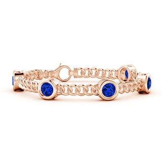 6mm Lab-Grown Bezel-Set Blue Sapphire Curb Chain Link Bracelet in Rose Gold