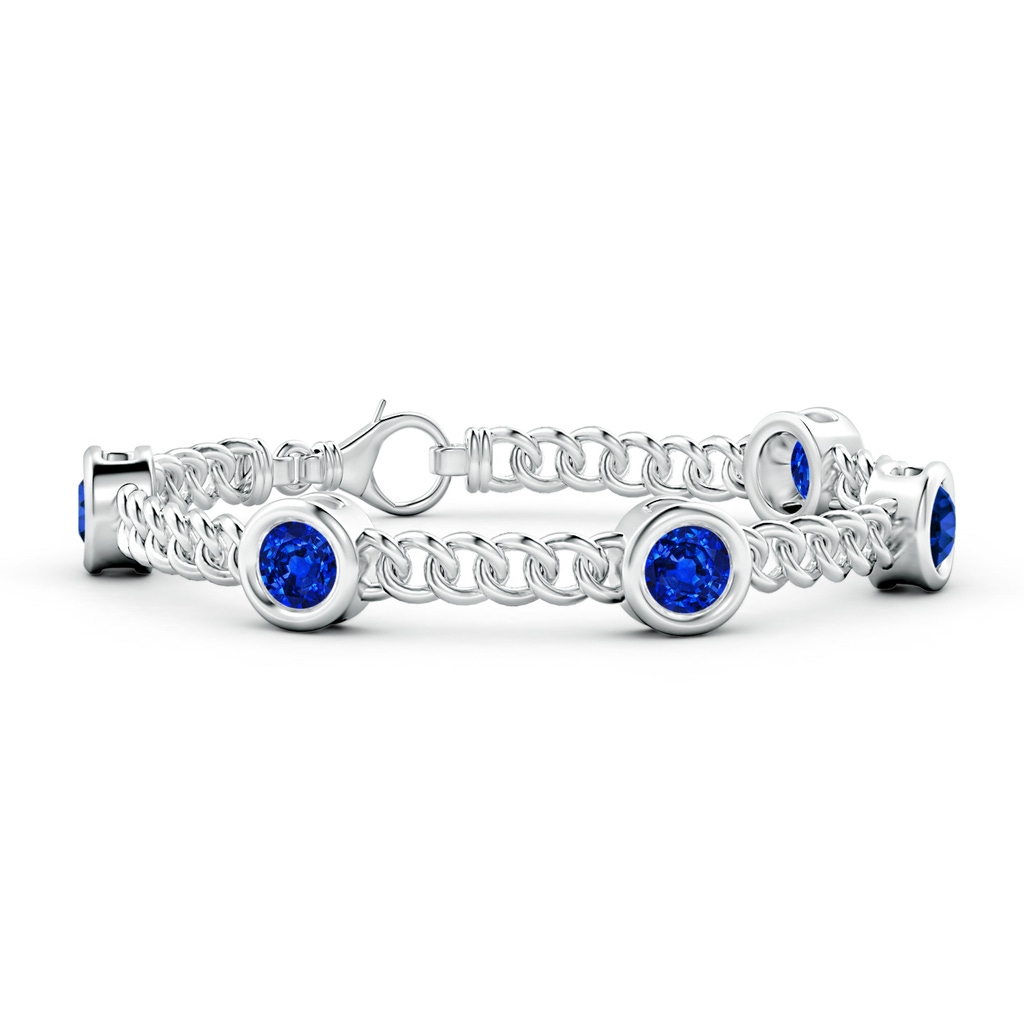 6mm AAAA Bezel-Set Blue Sapphire Curb Chain Link Bracelet in White Gold