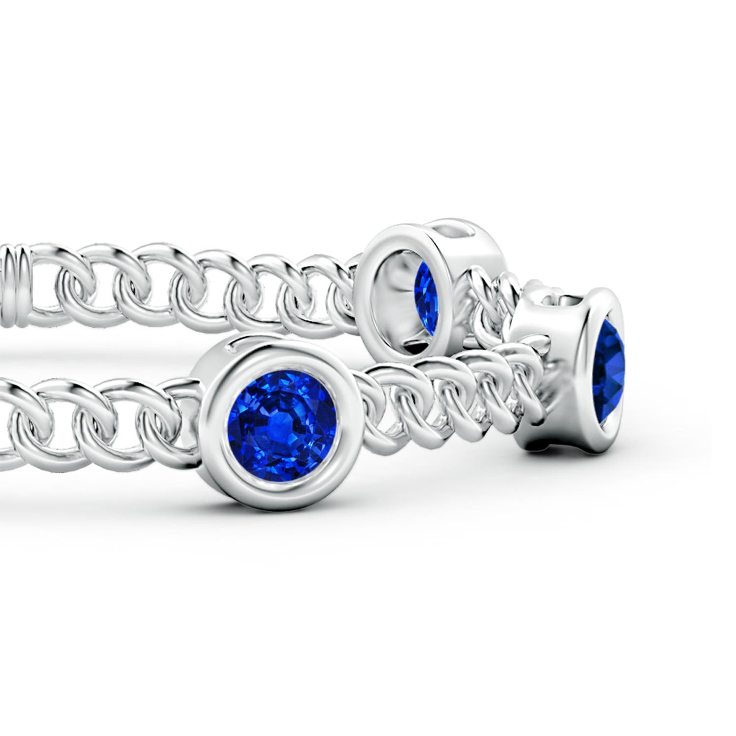 6mm AAAA Bezel-Set Blue Sapphire Curb Chain Link Bracelet in White Gold