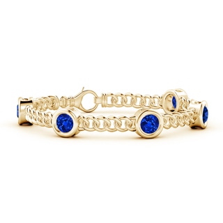 6mm Lab-Grown Bezel-Set Blue Sapphire Curb Chain Link Bracelet in Yellow Gold