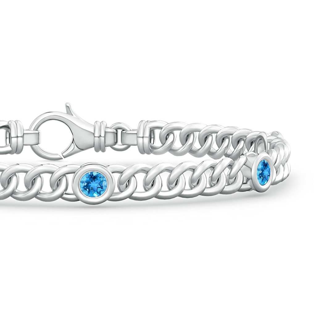 3.5mm AAA Bezel-Set Swiss Blue Topaz Curb Chain Link Bracelet in White Gold Side-1