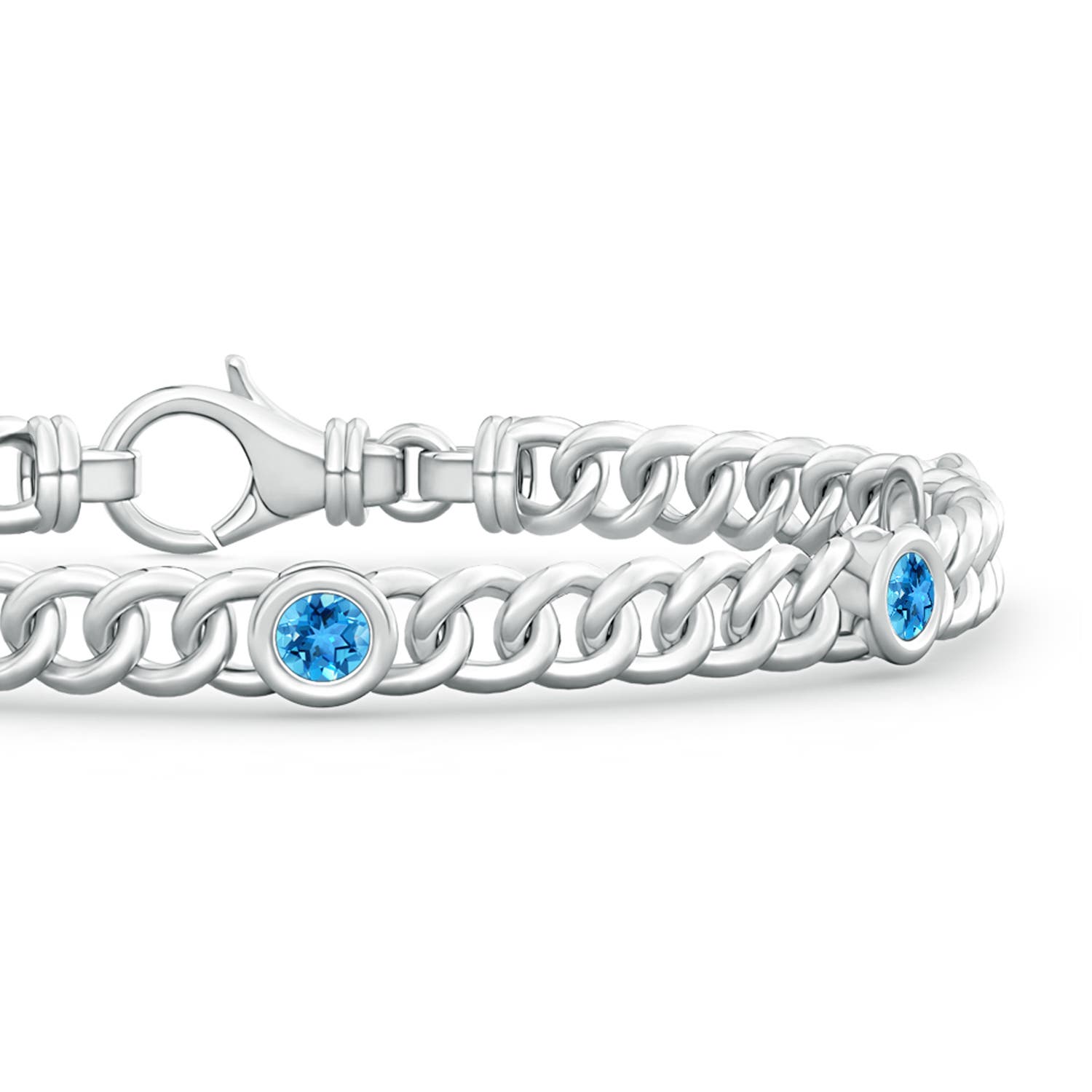 3.5mm AAA Bezel-Set Swiss Blue Topaz Curb Chain Link Bracelet in White Gold - side 2