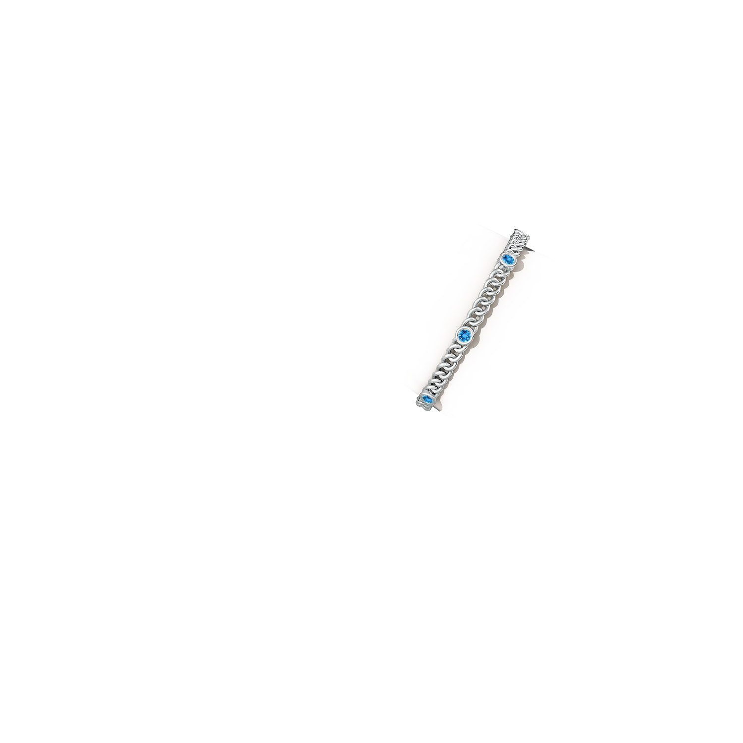 3.5mm AAA Bezel-Set Swiss Blue Topaz Curb Chain Link Bracelet in White Gold - body_arm