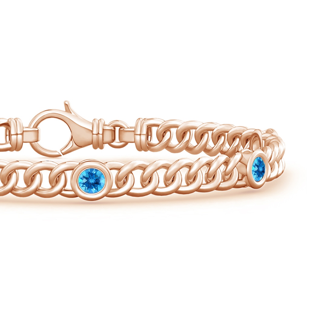 3.5mm AAAA Bezel-Set Swiss Blue Topaz Curb Chain Link Bracelet in Rose Gold - side 199