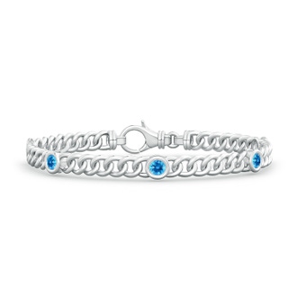 3.5mm AAAA Bezel-Set Swiss Blue Topaz Curb Chain Link Bracelet in S999 Silver