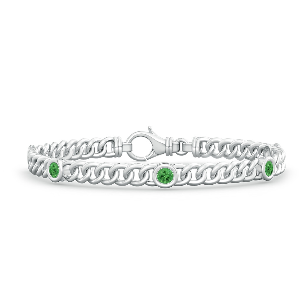 3.5mm AAA Bezel-Set Tsavorite Curb Chain Link Bracelet in White Gold