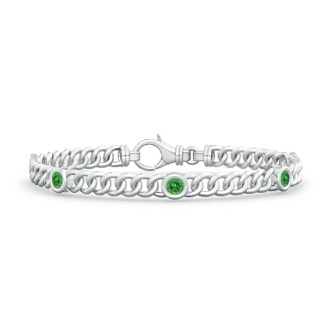 3.5mm AAAA Bezel-Set Tsavorite Curb Chain Link Bracelet in S999 Silver