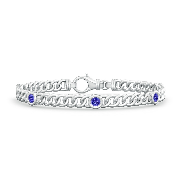 3.5mm AAAA Bezel-Set Tanzanite Curb Chain Link Bracelet in White Gold