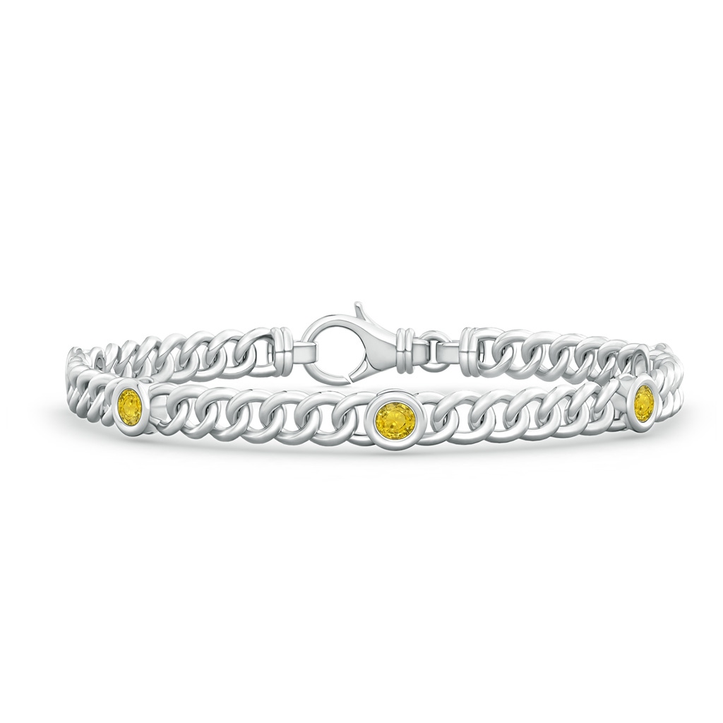 3.5mm AAA Bezel-Set Yellow Sapphire Curb Chain Link Bracelet in White Gold