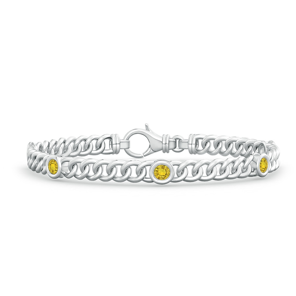 3.5mm AAAA Bezel-Set Yellow Sapphire Curb Chain Link Bracelet in S999 Silver