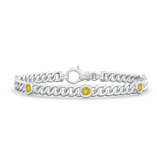 3.5mm AAAA Bezel-Set Yellow Sapphire Curb Chain Link Bracelet in White Gold