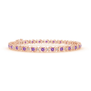 2.5mm A S Curl Amethyst and Diamond Tennis Bracelet in 9K Rose Gold