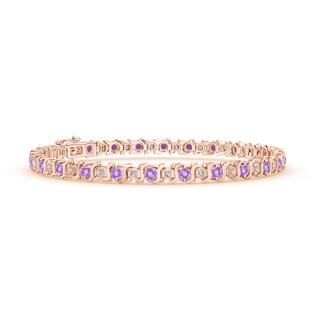 2.5mm AA S Curl Amethyst and Diamond Tennis Bracelet in 10K Rose Gold