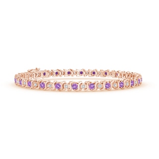 2.5mm AAA S Curl Amethyst and Diamond Tennis Bracelet in Rose Gold