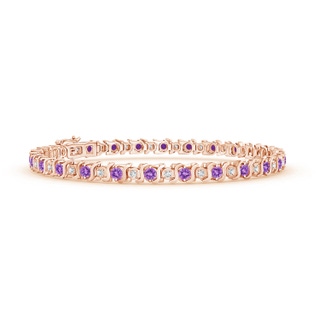 2.5mm AAAA S Curl Amethyst and Diamond Tennis Bracelet in 10K Rose Gold