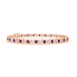 2.5mm AAAA S Curl Amethyst and Diamond Tennis Bracelet in 9K Rose Gold