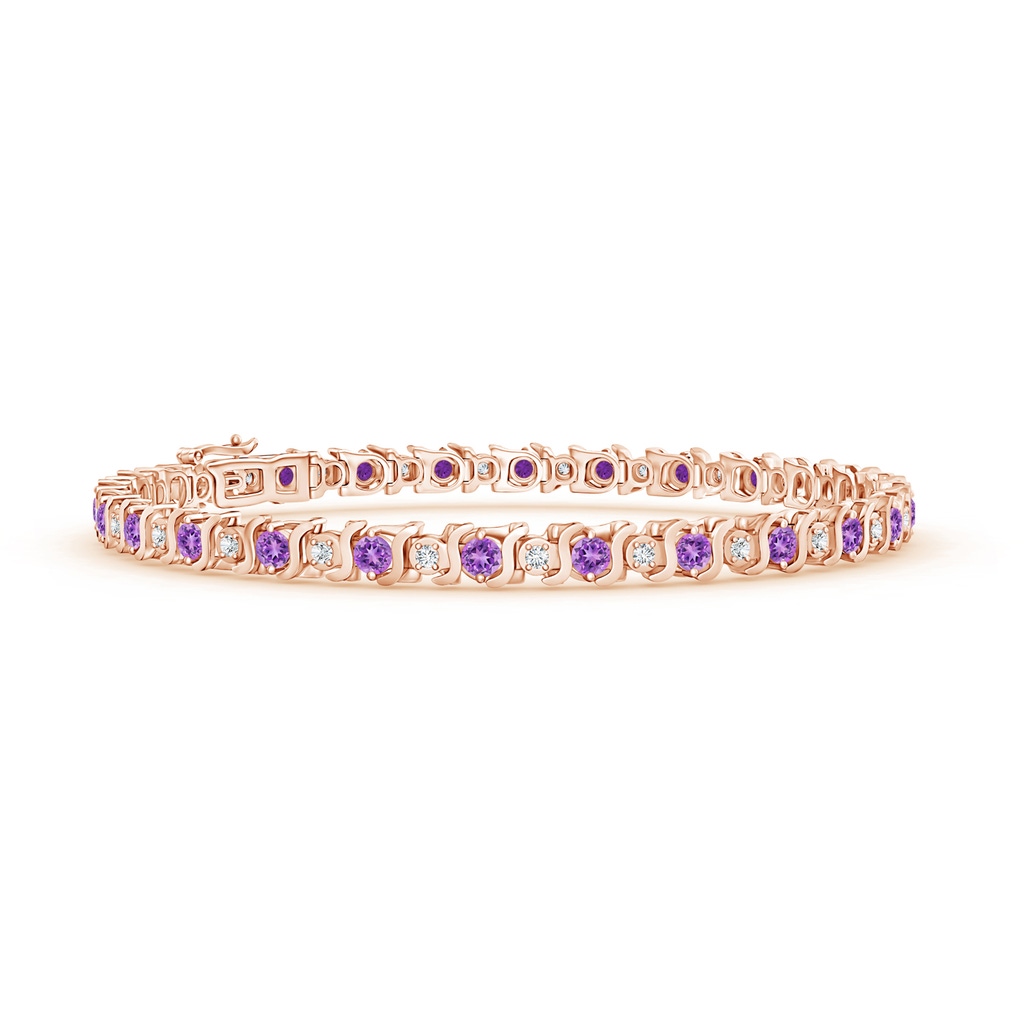 2.5mm AAAA S Curl Amethyst and Diamond Tennis Bracelet in Rose Gold