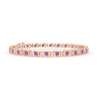 2.5mm AAAA S Curl Amethyst and Diamond Tennis Bracelet in Rose Gold