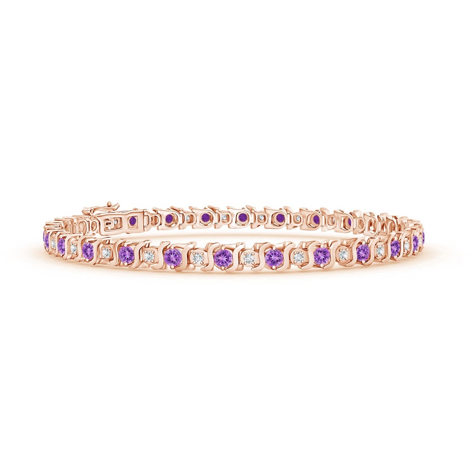 2.5mm AAAA S Curl Amethyst and Diamond Tennis Bracelet in Rose Gold 