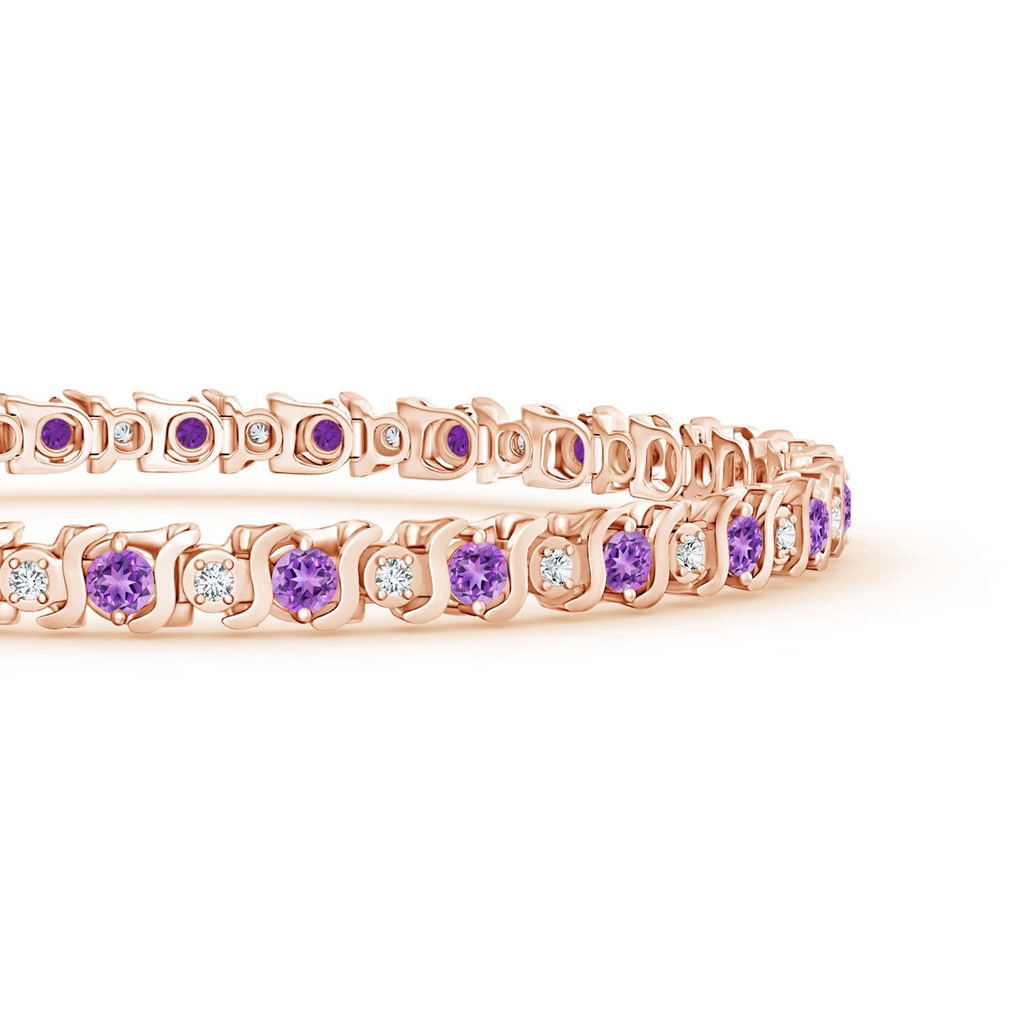 2.5mm AAAA S Curl Amethyst and Diamond Tennis Bracelet in Rose Gold - side 199