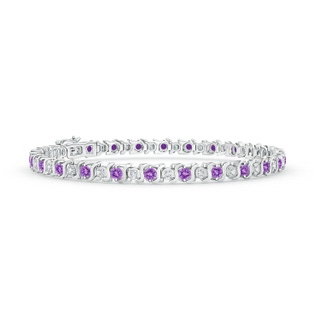 2.5mm AAAA S Curl Amethyst and Diamond Tennis Bracelet in White Gold