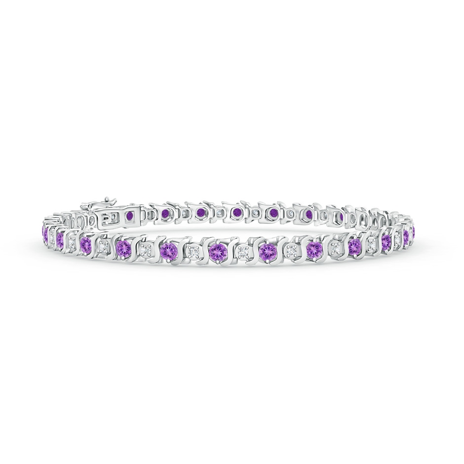 2.5mm AAAA S Curl Amethyst and Diamond Tennis Bracelet in White Gold 