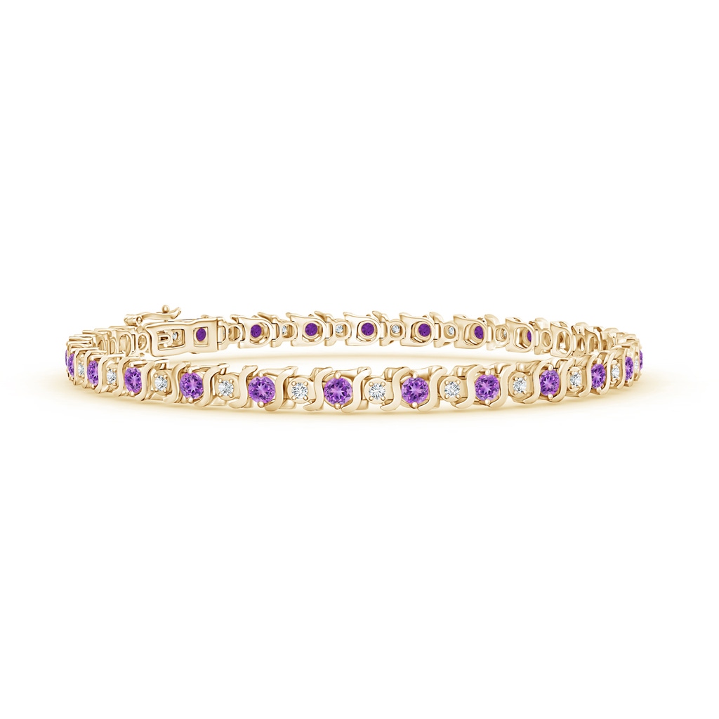 2.5mm AAAA S Curl Amethyst and Diamond Tennis Bracelet in Yellow Gold