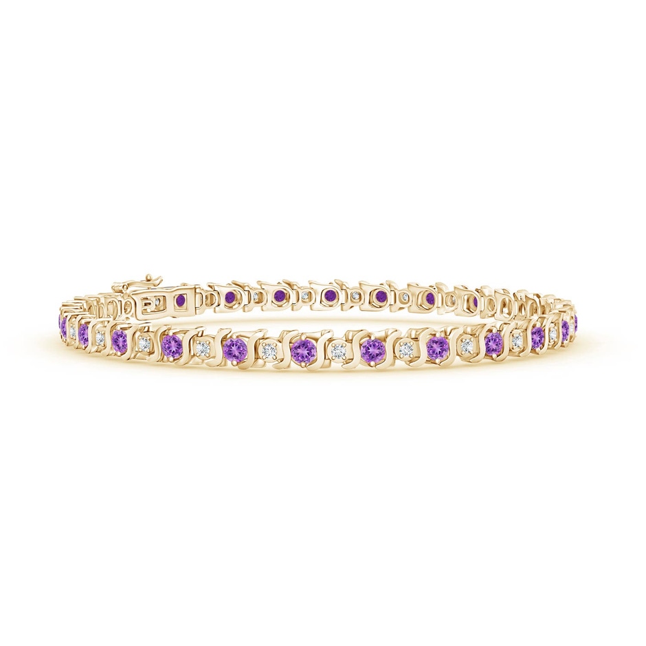 2.5mm AAAA S Curl Amethyst and Diamond Tennis Bracelet in Yellow Gold 