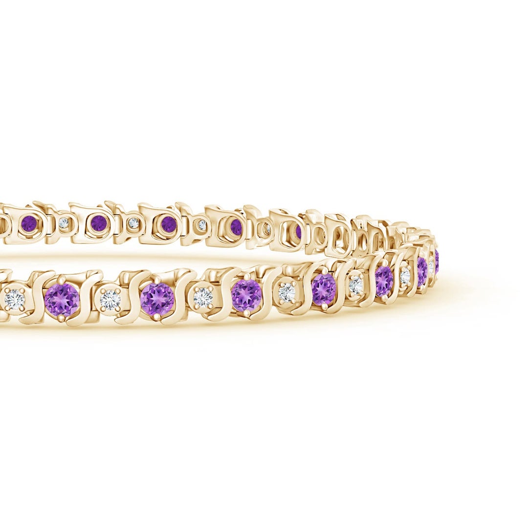 2.5mm AAAA S Curl Amethyst and Diamond Tennis Bracelet in Yellow Gold - side 1