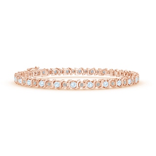 2.5mm A S Curl Aquamarine and Diamond Tennis Bracelet in Rose Gold